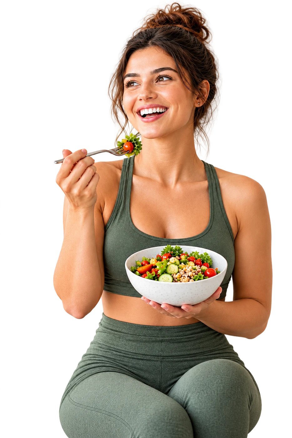 Smiling model enjoying a fresh salad